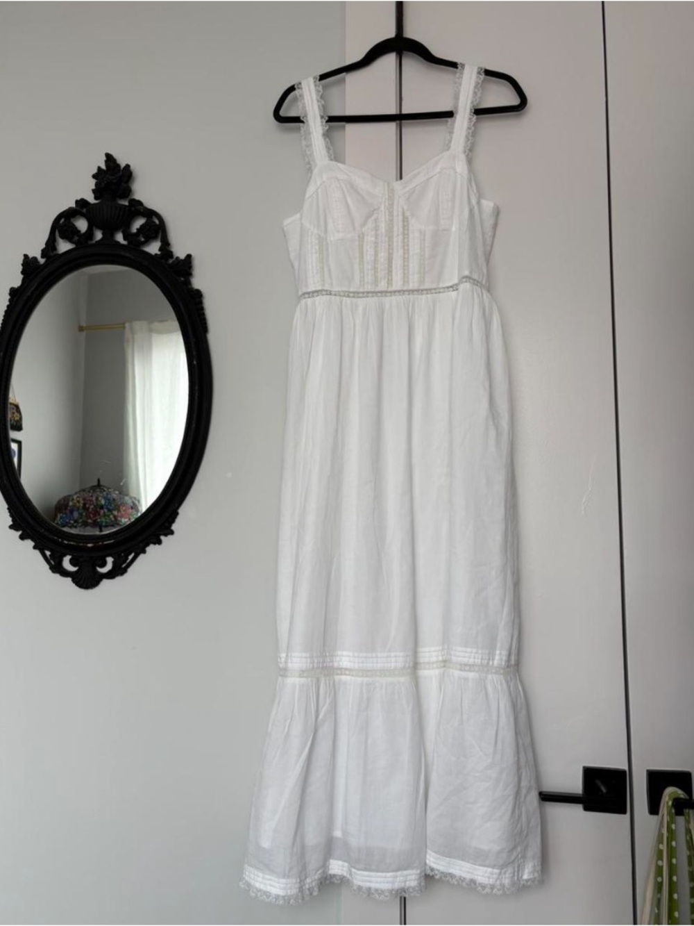 White Tiered Lace-Trim 100% Cotton Midi Sundress